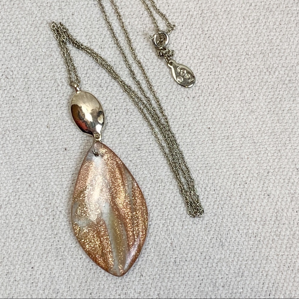 Loft Long Gold Glitter Glass Pendant Necklace